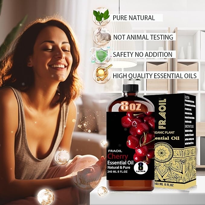 Cherry Essential Oil, Cherry Oil 8 Fl Oz 240ML for Diffuser Humidifier Yoga Cleaning DIY Candle Soap Making Perfume Gift for Women Essential Oils - Bloomnest