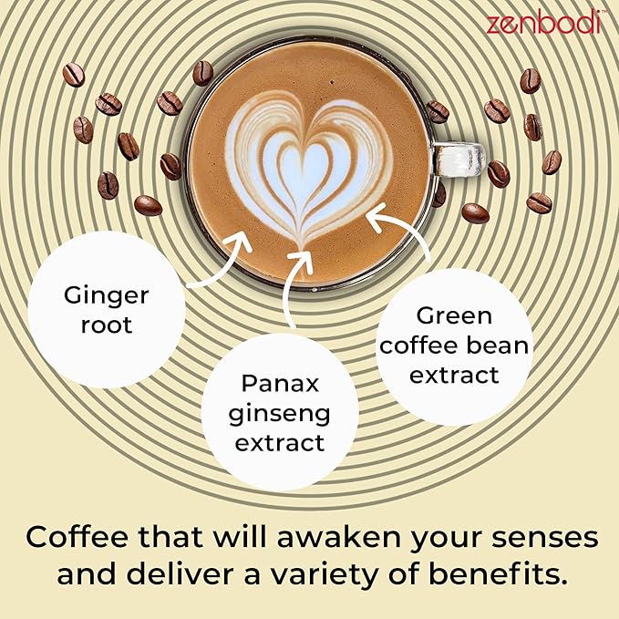zenbodi Slim Brew French Roast Instant Coffee - 10.5 oz Superfood Coffee, Dietary Supplement, 12 Superfoods Including Maca Root, Panax Ginseng Extract, Turmeric Root, Kale Leaf, and More, 30 Servings - Bloomnest