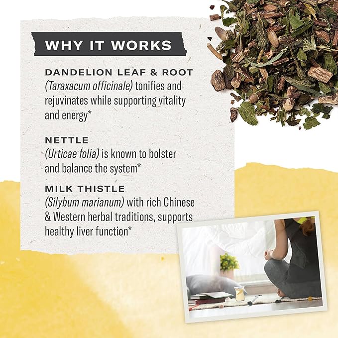 Numi Organic Dandelion Detox Herbal Tea - 16 Herbal Bags Caffeine‑Free Blend with Dandelion Root & Leaf Nettle Burdock Red Clover Milk Thistle Lemon Peel Cardamom & Lemon Myrtle for Gentle Cleanse