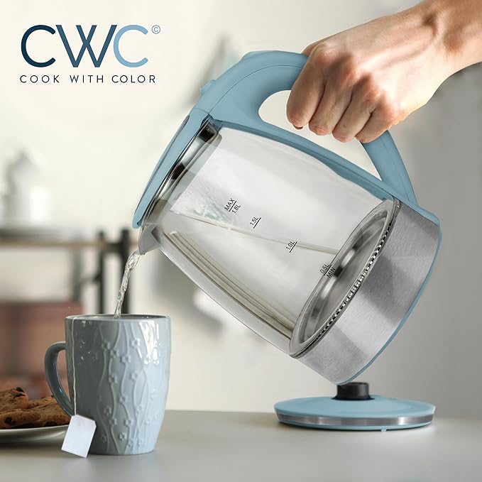 COOK WITH COLOR Electric Tea Kettle, 1.8L Cordless Hot Water Boiler, 1200W Rapid Boil, Auto Shutoff & Boil Dry Protection, BPA-Free, Sleek Countertop Design, Slate Blue - Bloomnest