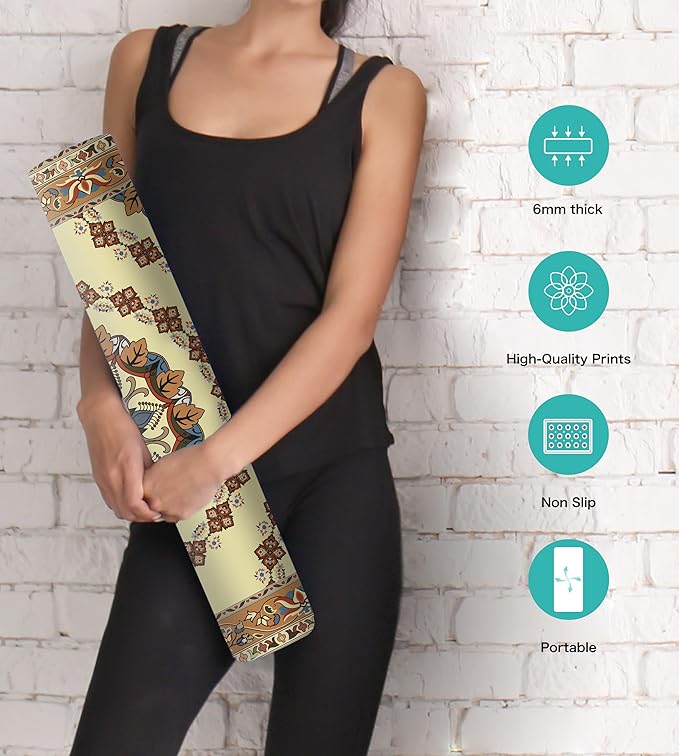 Non Slip Yoga Mat TPE Workout Mat for Men Women, Thick Workout Mat with Carrying Strap, Fitness Mats for Exercise, Yoga, Fitness, Pilates, Floor Workouts (72" x 24" x 6mm) - Bloomnest