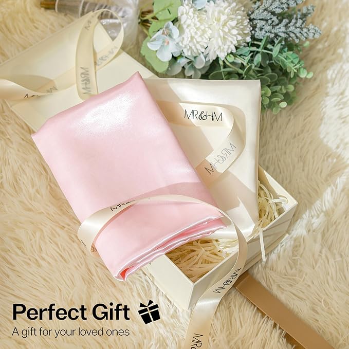 MR&HM Satin Pillowcase for Hair and Skin, Silk Satin Pillowcase 2 Pack, Queen Size Pillow Cases Set of 2, Silky Pillow Cover with Envelope Closure (20x30, Champagne Striped) - Bloomnest