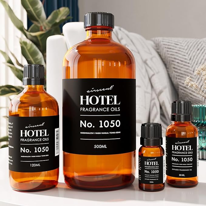 AirScent Warm Vanilla Ritzy Hotel Fragrance Oil No. 1050 - Marshmallow Vanilla Tonka Bean - Hotel Diffuser Oil for Ultrasonic and Waterless Diffusers and Crafting - 120 mL, 4 fl oz Dropper Bottle - Bloomnest