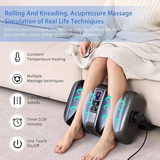 Foot Massager, Deep Shiatsu Massage, Kneading and Rolling Foot, Calf and Arms, Relieves Muscle Tension, Helps to Comfort and Relax, Suitable for Home or Office Use