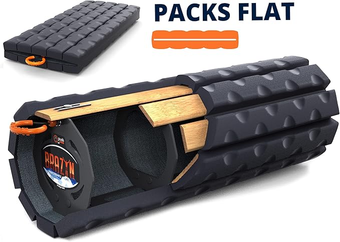 Brazyn Morph Foam Roller (Bravo-Midnight) Collapsible Travel Foam Roller for Pain Relief, Workout Muscle Recovery, Back Massager, Deep Tissue Leg Massage, Back Cracker, Stretcher; Small, Portable