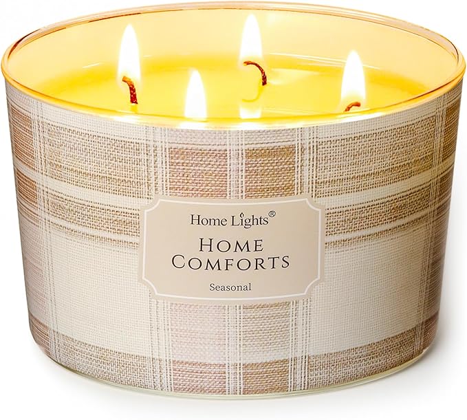 HomeLights Home Comforts Scented Candles | 18oz Soy Candles Rustic Modern 4-Wick Large Candle Jars | Ideal Candle Gifts for Events, Home Decor Stress, Relief & Relaxation - Bloomnest