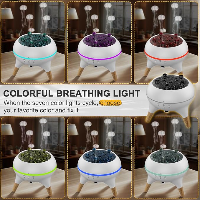 Morbou Essential Oil Diffuser Jellyfish Mist Dancing with Music Aromatherapy, 7 Colorful Lights Hotel Collection Diffuser Oils Scents for Home, Extra 2 * 10ml Essential Oils - Bloomnest