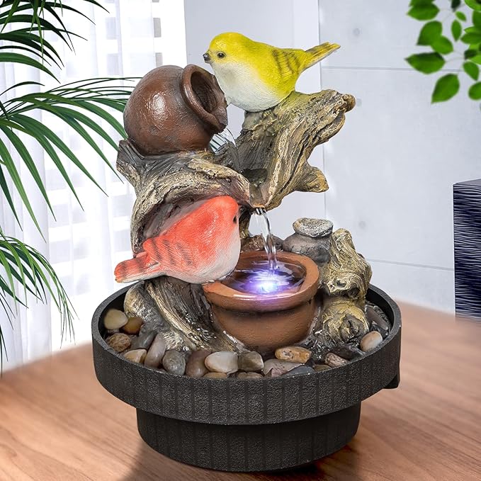 Ferrisland Indoor Tabletop Water Fountain, Desktop & Table Waterfall Fountains, Relaxation Fengshui Home Decor with LED Light for Home Office Bedroom House Warming Gift Idea - Bloomnest