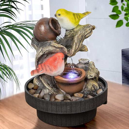 Ferrisland Indoor Tabletop Water Fountain, Desktop & Table Waterfall Fountains, Relaxation Fengshui Home Decor with LED Light for Home Office Bedroom House Warming Gift Idea - Bloomnest