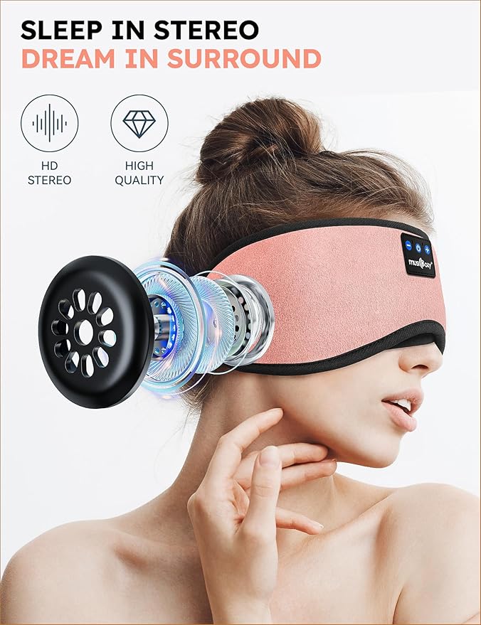 MUSICOZY Sleep Headphones Bluetooth 5.4 Headband Sleeping Eye Mask for Mom Women Men Wireless Music Earbuds Earphones for Side Sleepers Built-in HD Speakers Cool Gadgets Unique Gifts