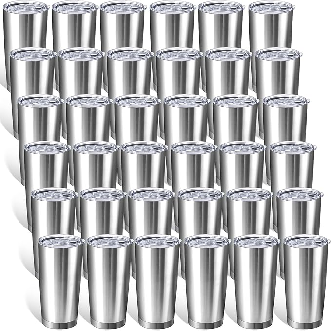 Sieral 36 Packs Stainless Steel Tumbler Bulk with Lid Vacuum Double Wall Insulated Travel Coffee Mug Powder Coated Tumbler Cup for Graduation Wedding Christmas Birthday Party(Silver, 20 oz) - Bloomnest
