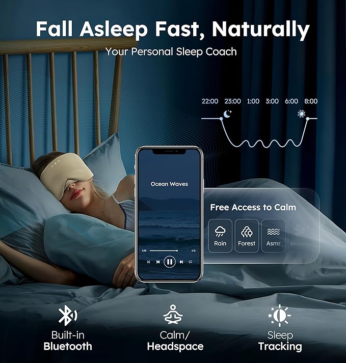 Luxury Bluetooth 5.4 Sleep Mask for Adults - Ice Fiber Cooling & HD Sound, 100% Light Blocking Adjustable Eye Cover for Travel & Side Sleepers - Soft Sleep Headphones with 10H Playtime - Bloomnest