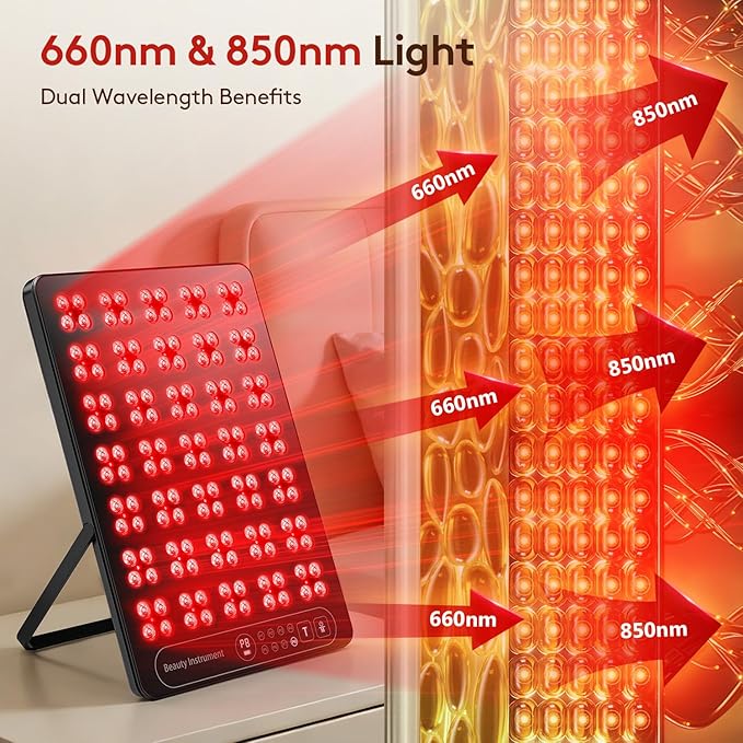 Red Light Therapy for Face Body: 660nm & 850nm Cordless Red Light Therapy Panel with Adjustable Stand - Red Infrared Light Panel with 3 Brightness Levels & Auto Off XKETA