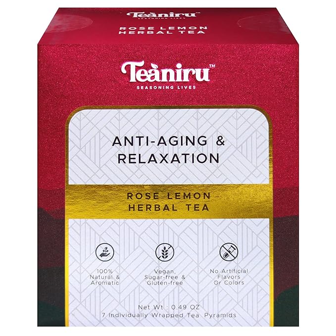 Teaniru, Rose Lemon Tea, 7 Pyramid Tea Bags in Individual Sachets | Relaxation Tea - Flavored Green Tea | 100% Natural Ingredients - Pure Leaf Tea | Brew Hot or Cold - Bloomnest