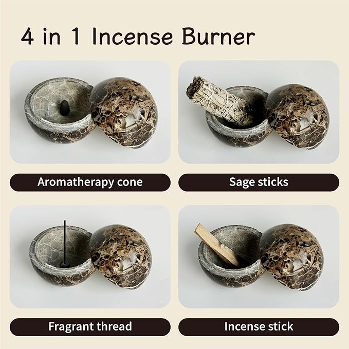 Marble Incense Burner, Handcrafted Stone Incense Holder for Various Incense Types, Durable and Elegant Design (Black-Marble) - Bloomnest