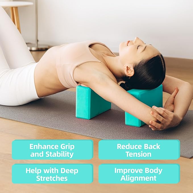 Back Roller Wheel Set of 4 with 2 Yoga Blocks – Foam Back Stretcher for Pain Relief, Spine Cradle Deep Tissue Massage Roller for Stretching & Physical Therapy - Bloomnest