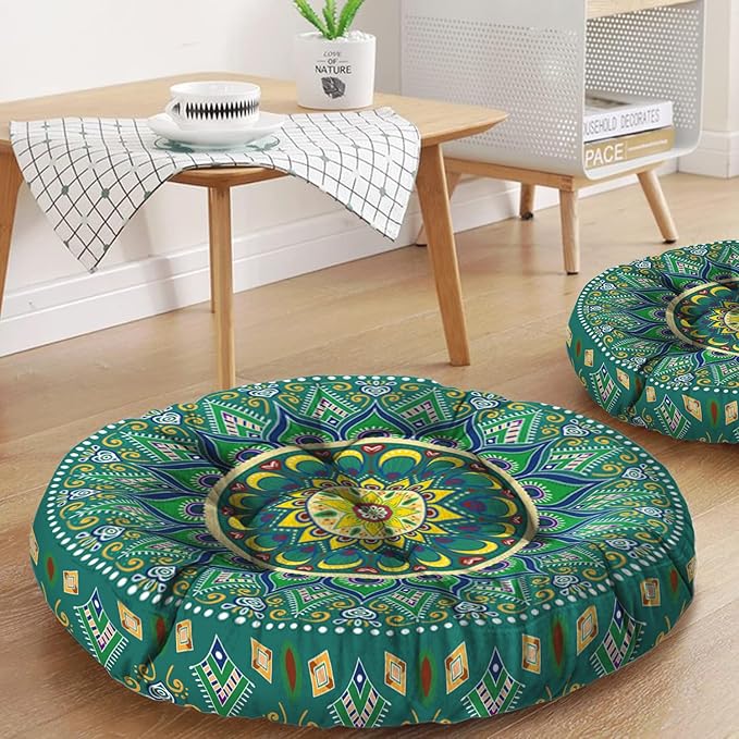Mandala Meditation Cushion, Boho Meditation Mat, Meditation Pillows for Sitting on Floor, Cushions for Sitting in Home and Outdoor, Round Floor Pillows Cushion Seating for Yoga 22'' X 22'' - Bloomnest