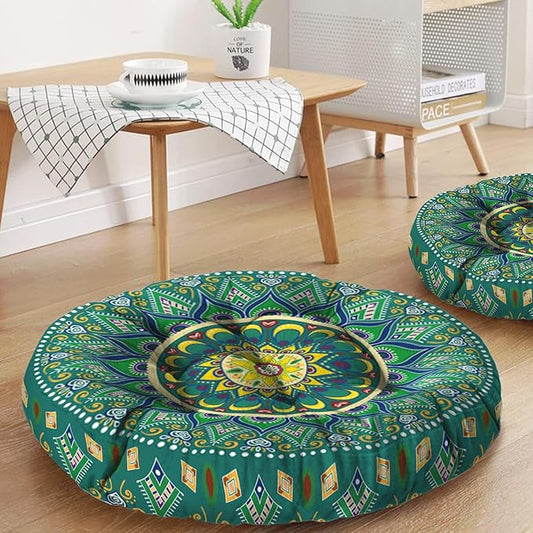 Mandala Meditation Cushion, Boho Meditation Mat, Meditation Pillows for Sitting on Floor, Cushions for Sitting in Home and Outdoor, Round Floor Pillows Cushion Seating for Yoga 22'' X 22'' - Bloomnest