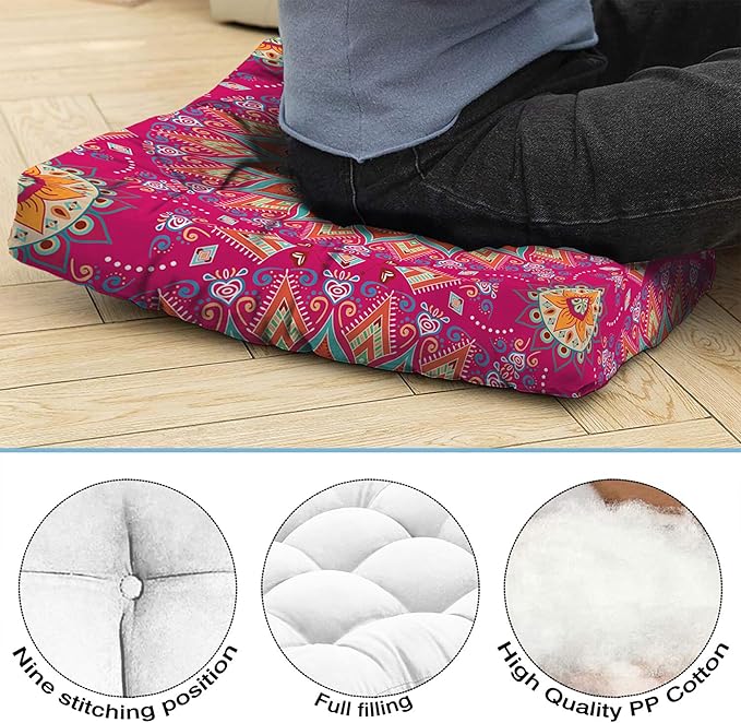 Mandala Meditation Cushion, Boho Meditation Mat, Meditation Pillows for Sitting on Floor, Cushions for Sitting in Home and Outdoor, Square Floor Pillows Cushion Seating for Yoga 22'' X 22'' - Bloomnest