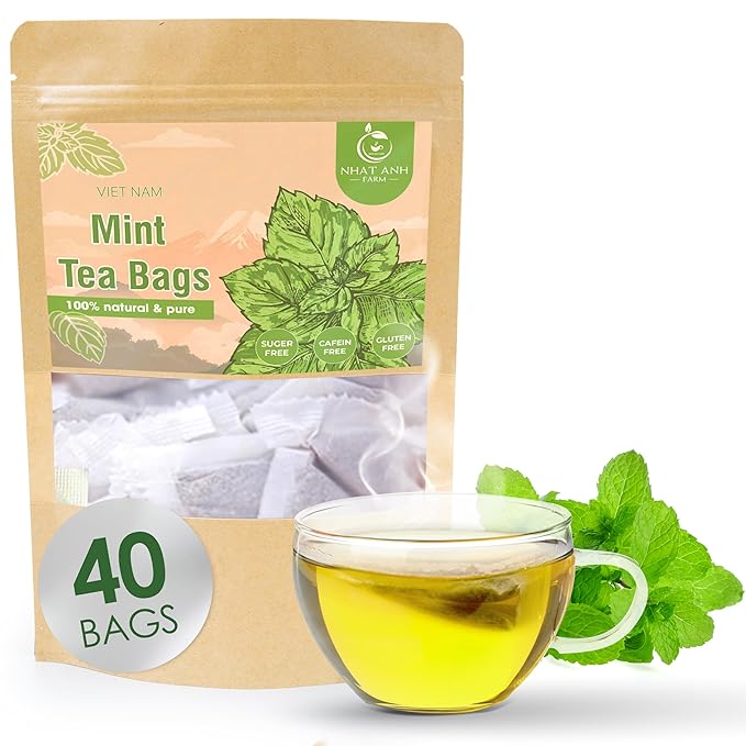 NHAT ANH FARM - Premium Peppermint Tea Bags, 40 Peppermint Tea Bags, 100% Natural Dried Mint Leaves, Naturally Sweet Herbal Tea, Sugar-Free, Caffeine-Free, No Additives. - Bloomnest