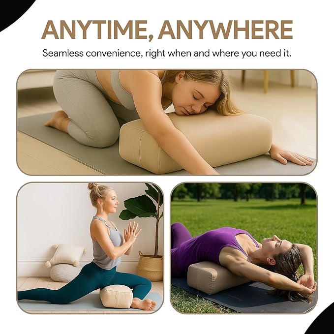 Rectangular Yoga Bolster Pillow for Meditation, Yoga & Back Support – Soft Meditation Cushion with Removable Hand Wash Cotton Cover & Carry Handle (beige) - Bloomnest