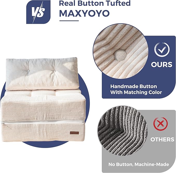 MAXYOYO Folding Sofa Bed, Convertible Sofa Bed with High-Density Support Foam, Portable 4 in 1 Fold Out Chair to Floor Lounger, Versatile Floor Couch for Living Room Bedroom, Beige - Bloomnest