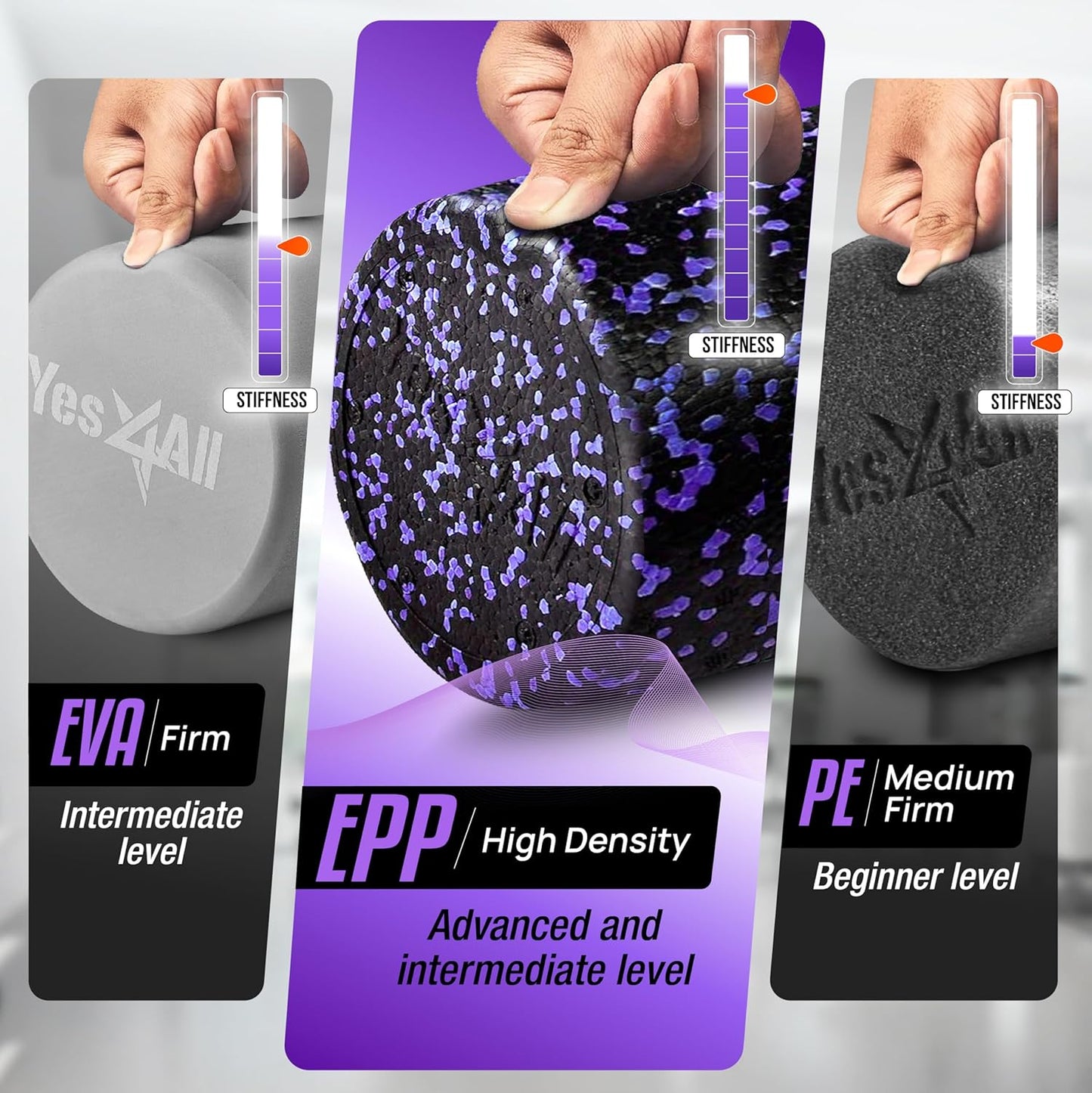 Yes4All High-Density EPP Round Back Roller Foam, Exercise Foam Roller for Yoga, Pilates & Stretching - 12, 18, 24, 36 inch