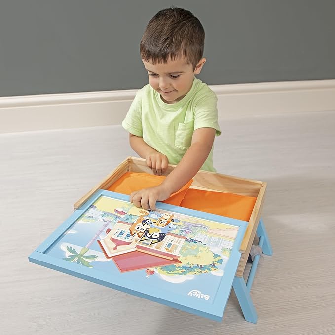 Bluey Art Creation Kids Art Station with 100 Magnets & Whiteboard Lid, Foldable Legs, Art Table for Kids, Storage Pockets - Bloomnest