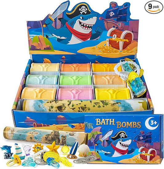 Bath Bombs for Kids with Surprise Inside, 9 Pack Kids Bath Bombs with Treasure Chest Toys Gift Set, Fizzy Bath Salt Balls, Perfect Birthday, Halloween, Or Holiday Gift for Boys and Girls - Bloomnest