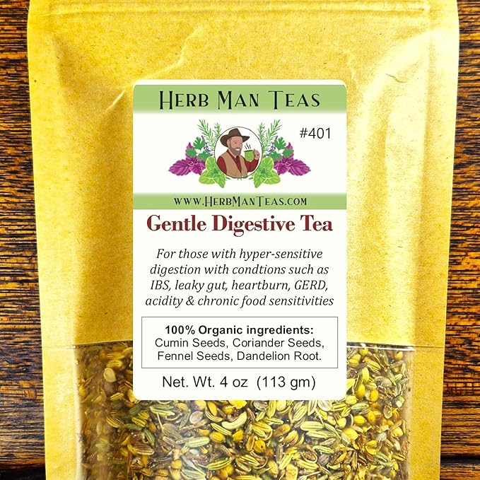 IBS DIGESTIVE TEA for sensitive digestion for leaky gut, IBS, gas, bloating used clinically & formulated by master herbalist Khabir - - 100% Organic, Non-GMO, No Additives - Bloomnest