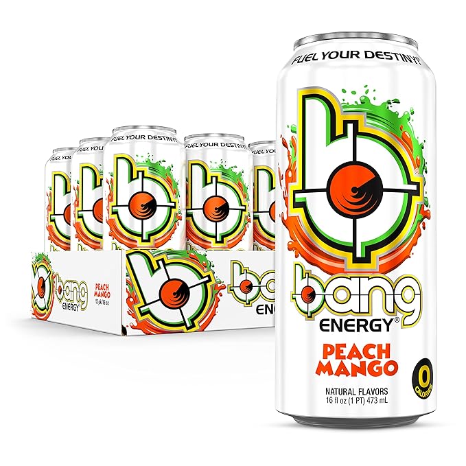 Bang Energy Peach Mango, Sugar-Free Energy Drink, 16-Ounce (Pack of 12) - Bloomnest