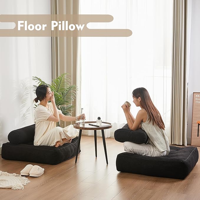 35.4x33.5 Inch Floor Pillow, Large Round Floor Cushion with Removable Washable Cover - Ultra Soft Plush Filling for Adults, Kids, Lounge, Bedroom, Reading Nook, Meditation, Corduroy, Black