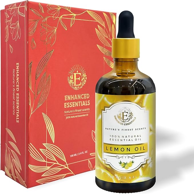 Luxurious Lemon Essential Oil by Enhanced Essentials| Slow Distilled & Pure| for Home Cleaning & Fragrance,Diffusers,Aromatherapy,Bath,Soap & Candle Making|Ideal for Business|3.38 Fl Oz (100 ml) Bloomnest