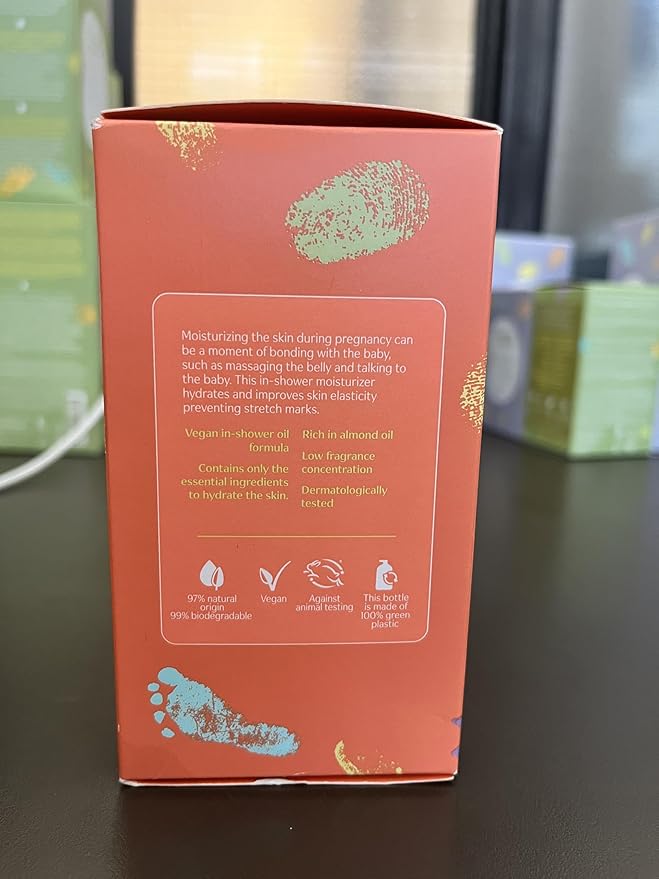 natura - Mamãe e Bebê Mom Stretch Marks Oil - Moisturizing Shower Oil - Skin Elasticity - 100% Vegan - Almond Oil - 97.3% Natural Origin - All Skin - Cruelty Free - Baby Essentials - 6.7 fl oz (200ml) - Bloomnest