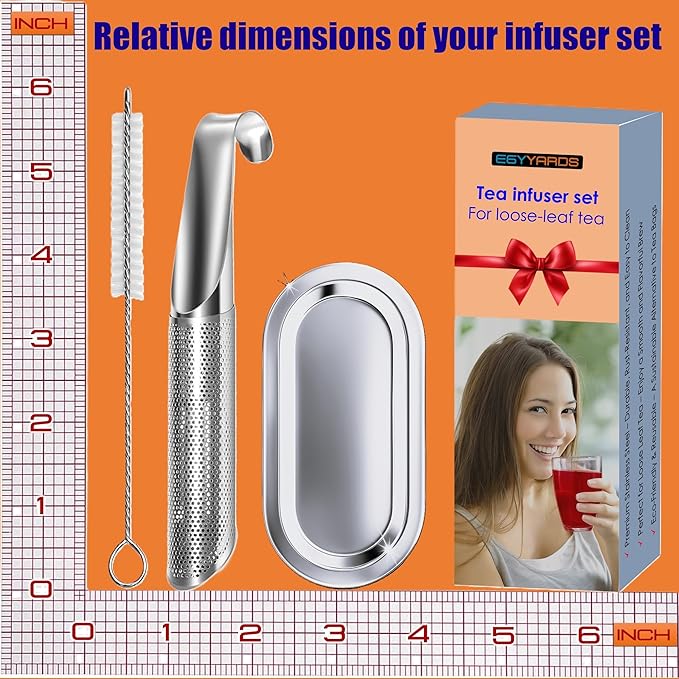 Complete 304 Stainless Steel Tea Infuser Set for Loose Leaf Tea – Food-Grade Fine Mesh Strainers with Long Handle, Hook, Drip Tray & Cleaning Brush for Single-Cup Brewing - Bloomnest