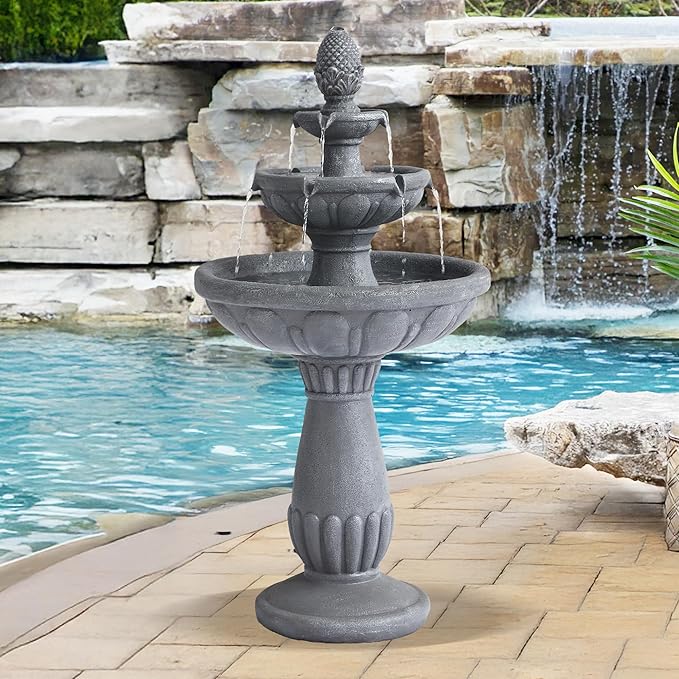 Grepatio Italian Outdoor Water Fountain, 3 Tiers Bubbler Garden Waterfalls Fountains, 40.6" H Tall Roman Pillar Floor Water Fountain for Indoor, Yard, Lawn and Garden Décor - Bloomnest