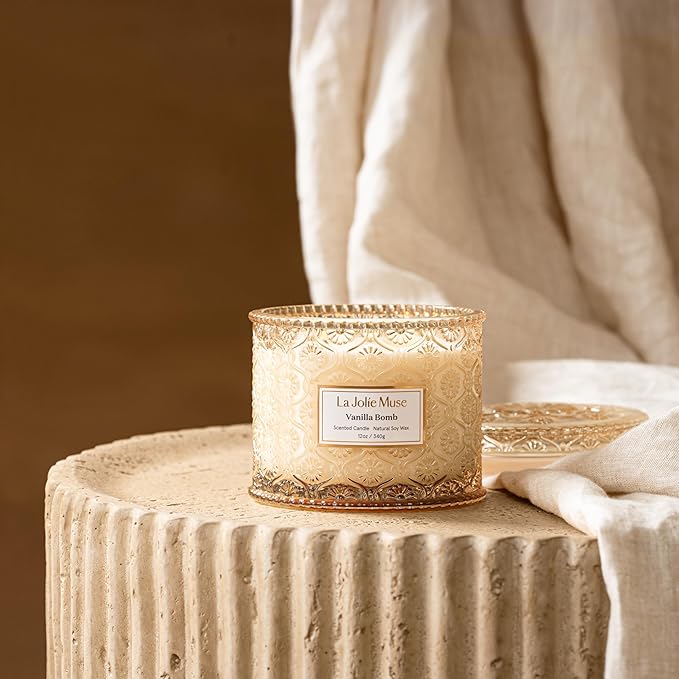 LA JOLIE MUSE Vanilla Bomb Candle | Lemon Zest, Fressia & Patchouli | 12 oz Large 2-Wick Soy Wax Candle | 60 Hours Clean Burn | Gift-Ready for Hosts | Elegant Home Décor - Bloomnest