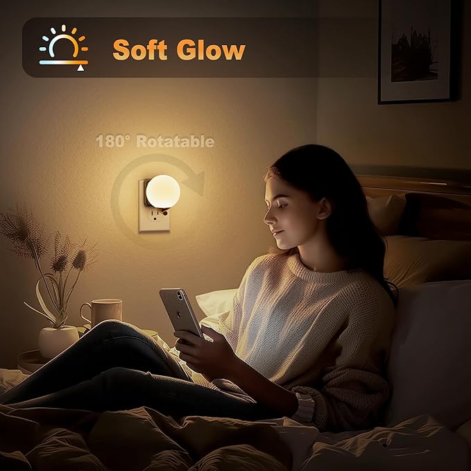 JandCase LED Night Light, 3000K Warm Night Lights Plug into Wall [2 Pack], 0-100LM Dimmable Night Lights with Dusk to Dawn Light Sensor, 180° Rotatable Plug in Nightlights for Bathroom Bedroom - Bloomnest