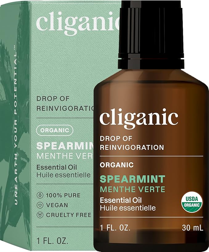 Cliganic Organic Spearmint Essential Oil, 1oz - 100% Pure Natural Undiluted, for Aromatherapy | Non-GMO Cliganic