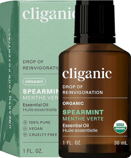 Cliganic Organic Spearmint Essential Oil, 1oz - 100% Pure Natural Undiluted, for Aromatherapy | Non-GMO Cliganic