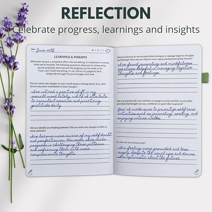 Life & Apples Journal for Women - Guided Mindfulness Journaling Notebook with prompts - for Improved Mental Health, Less Anxiety & Stress, More Positivity & Resilience - A5 Tune-in Sage Green