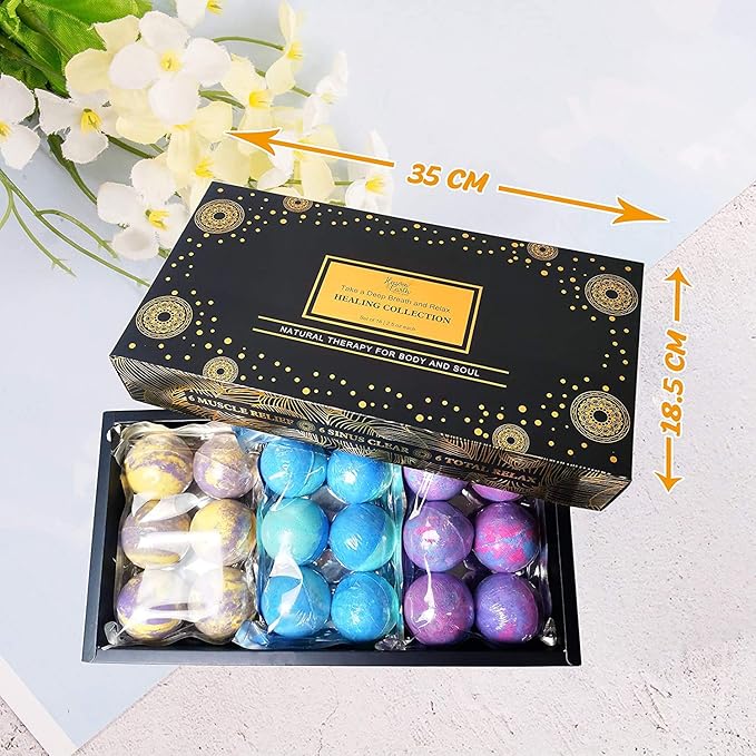 Aromatherapy Bath Bomb Set for Women & Men! Healing Essential Oil Bath Bombs Gift Box with 18 Large Natural Moisturizing Bath Fizzies Bulk Wrapped BathBomb Gift Set for Dry Skin - Bloomnest