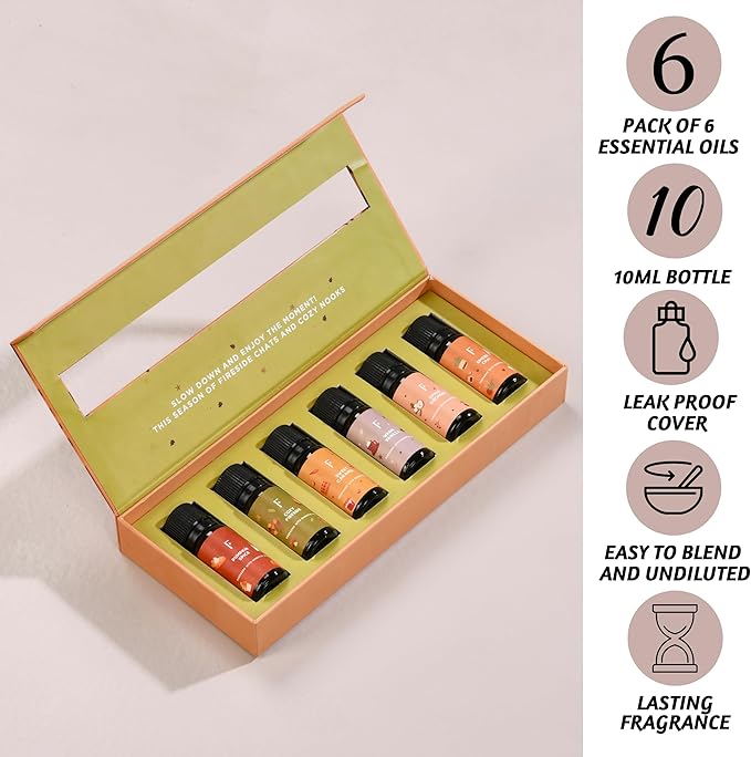 Folkulture Essential Oils for Diffuser Oil | Fall Essential Oils Set of 6 x 0.34 fl oz | 60 ml Fragrance Oil | Diffuser Oils Fall Scents for Home | Vanilla Essentials Oils - Pumpkin Spice - Bloomnest