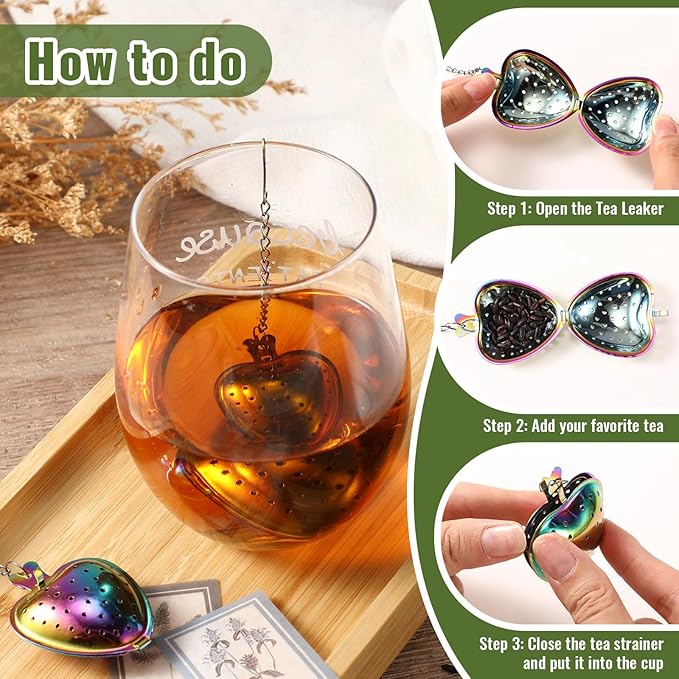 Sumind 25 Pcs Heart Tea Strainer Stainless Steel Ball Infuser Loose Leaf Steeper Interval Diffuser Mesh Filters with Extended Chain Hook for Cup Bottle Tea Party Wedding Bridal Shower (Various) - Bloomnest