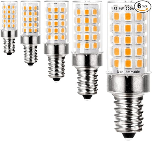 E12 C7 LED Candelabra Light Chandelier Bulbs Kx-2000 60 Watt Halogen Equivalent,Warm White 3000k T6 110V 120V Small Base E12 LED Bulbs 6W for Ceiling Fan Salt Lamp,550 lm(5Pack) - Bloomnest