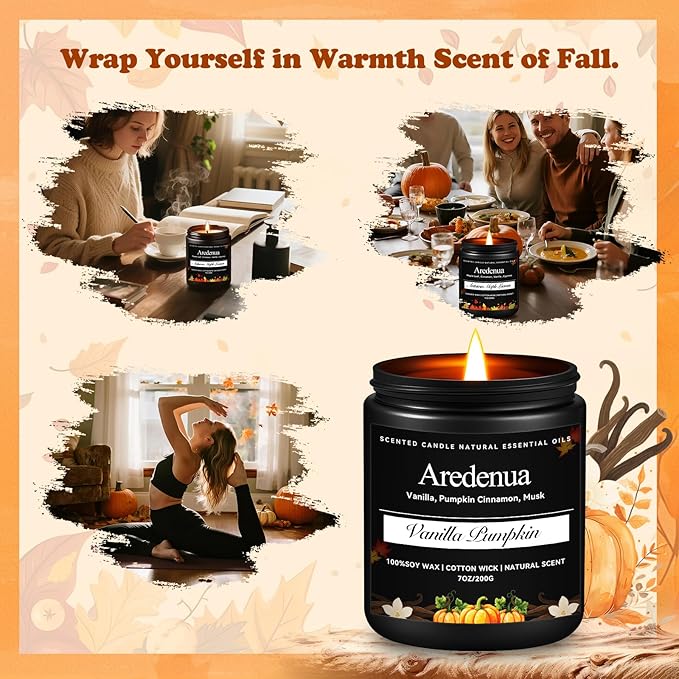 Vanilla Pumpkin Candle – Holiday Pumpkin Scented Candle, Thanksgiving Candles for Home, 7oz Holiday Soy Candles Gift for Her & Him, Cozy Winter & Christmas Gifts for Women Men - Bloomnest
