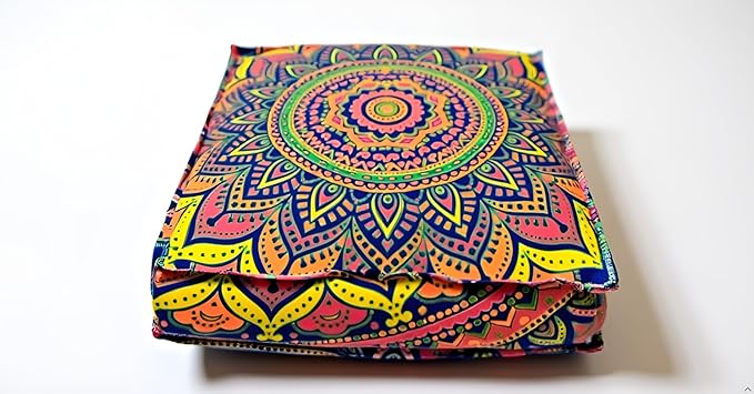New Blue Ombre Mandala Barmeri Large Floor Pillow Cover Cushion Meditation Seating Ottoman Throw Cover Hippie Decorative Zipped Bohemian Pouf Ottoman Pom Pom Cases 24" Square - Bloomnest