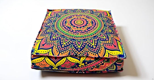 New Blue Ombre Mandala Barmeri Large Floor Pillow Cover Cushion Meditation Seating Ottoman Throw Cover Hippie Decorative Zipped Bohemian Pouf Ottoman Pom Pom Cases 24" Square - Bloomnest
