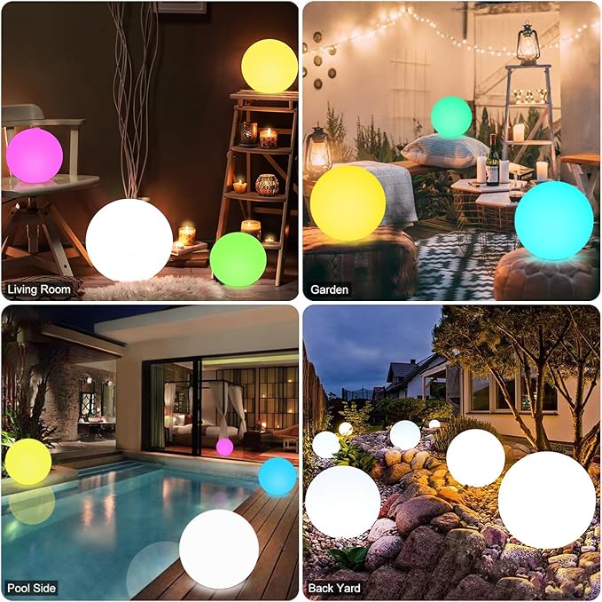 12-in LED Globe Orb Lamp, Dimmable RGB Color Changing Glowing Orb Lights Rechargeable Glowing LED Ball Light w/Remote, Waterproof Outdoor Globe Light Soothing Mood Lamp for Bedroom Garden Patio Decor - Bloomnest