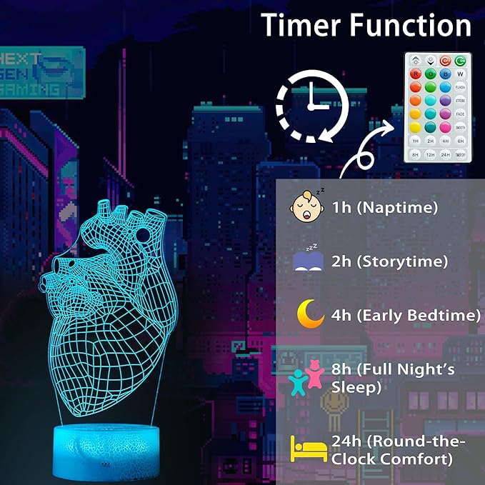 Heart Anatomy Illusion Lamp, Cardiology Gifts, 3D Night Light, 16 Colors Changing, Timer, 4 Flash Modes and Dimmable, Kids Room Decoration, Xmas Heart Model Gifts - Bloomnest